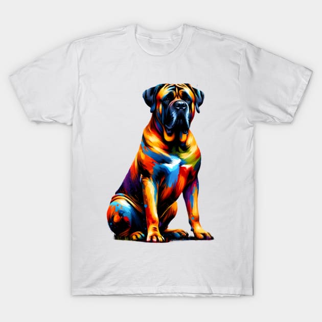 Bold Boerboel Portrait in Vibrant Splash Art Style T-Shirt by ArtRUs